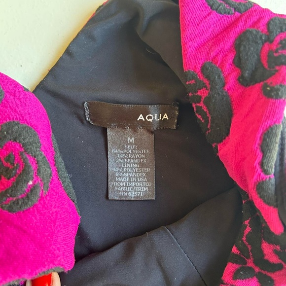 Aqua Pink and black floral print A-line dress with V-neck - Picture 3 of 5